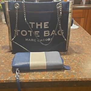 Marc Jacobs Blue and White Tote Bag